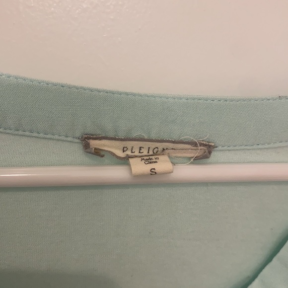 Pleione Mixed Media Tunic Split Neck Roll Sleeve - Aqua - Picture 6 of 6